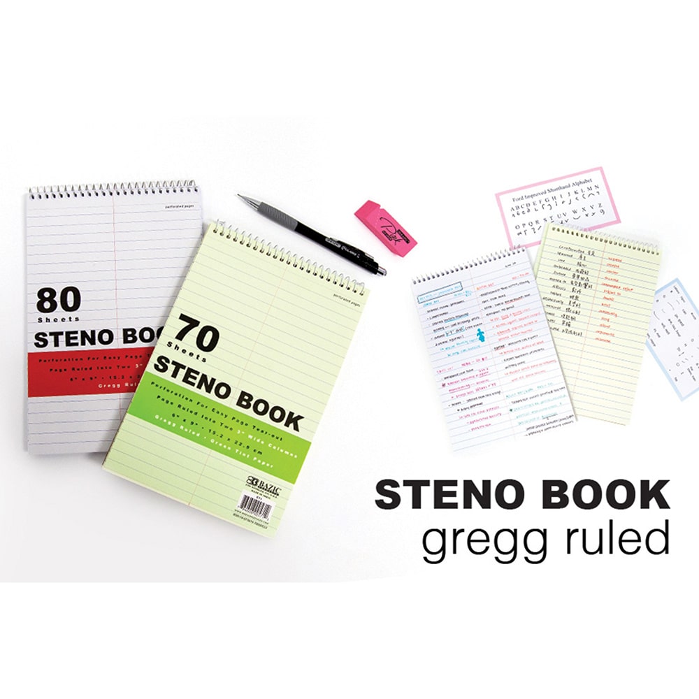 70 Ct. 6" X 9" Green Tint Gregg Ruled Steno Book